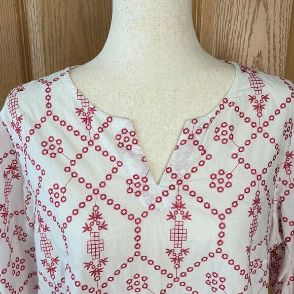 Chico’s White Red Embroidered Boho Cotton Tunic Top Size 2 Large - Picture 3 of 7